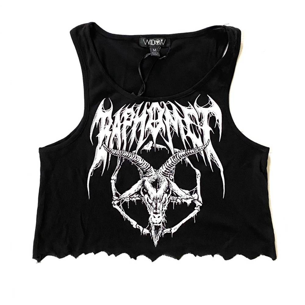 Widow Baphomet Goat Pentagram Black Metal Graphic Crop Top Tank Cami Goth US M